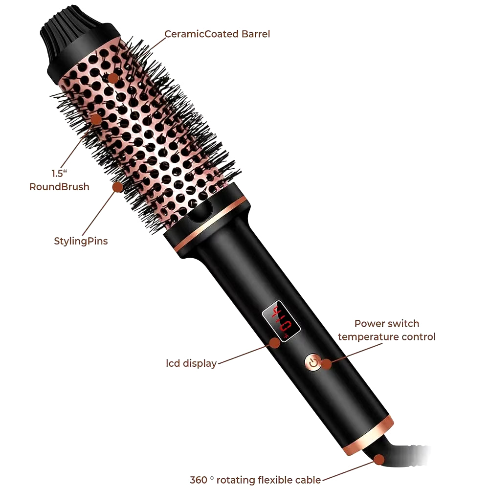 3 in 1 Ionic Hair Curler Straightener Professional Curling Iron Heated Hair Styling Brush Anti-Scald Thermal Brush Curl Wand